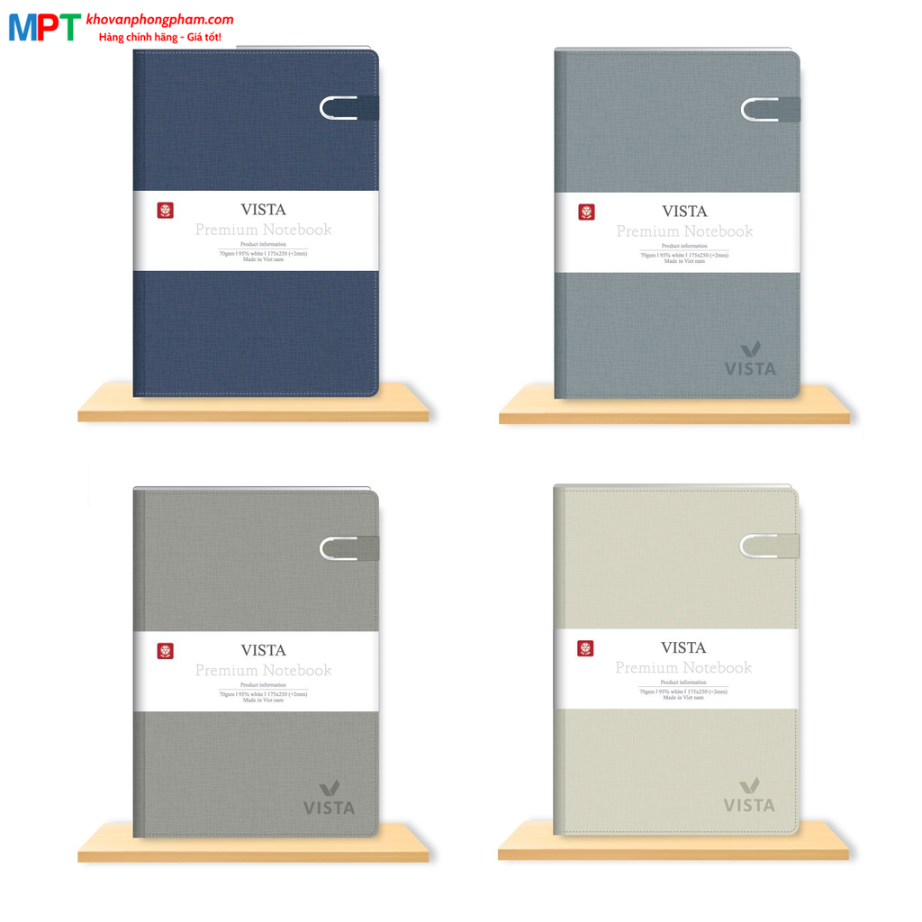 Sổ bìa da cao cấp VISTA 6 khuy bấm nam châm 200 trang 8403 - Kích thước: 150x210mm (Khổ A5)
