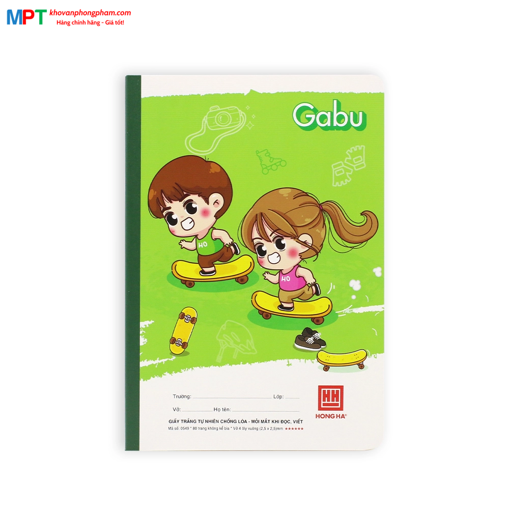 Vở 4 ô ly Hồng Hà 80 trang GABU 0549 - Định lượng 100gsm, giấy vàng chống lóa mỏi mắt - Mua 5 quyển tặng 01 bút chì