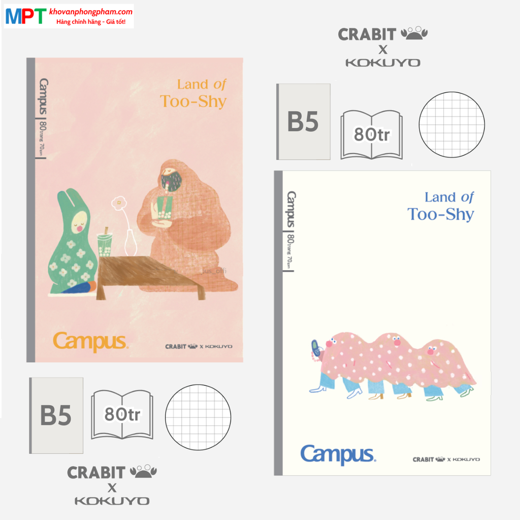 [MẪU MỚI 2024] Vở Caro Campus Land of Too-Shy 80 trang - Dòng kẻ caro 5mm (Mua 10 tặng 1 bút bi)