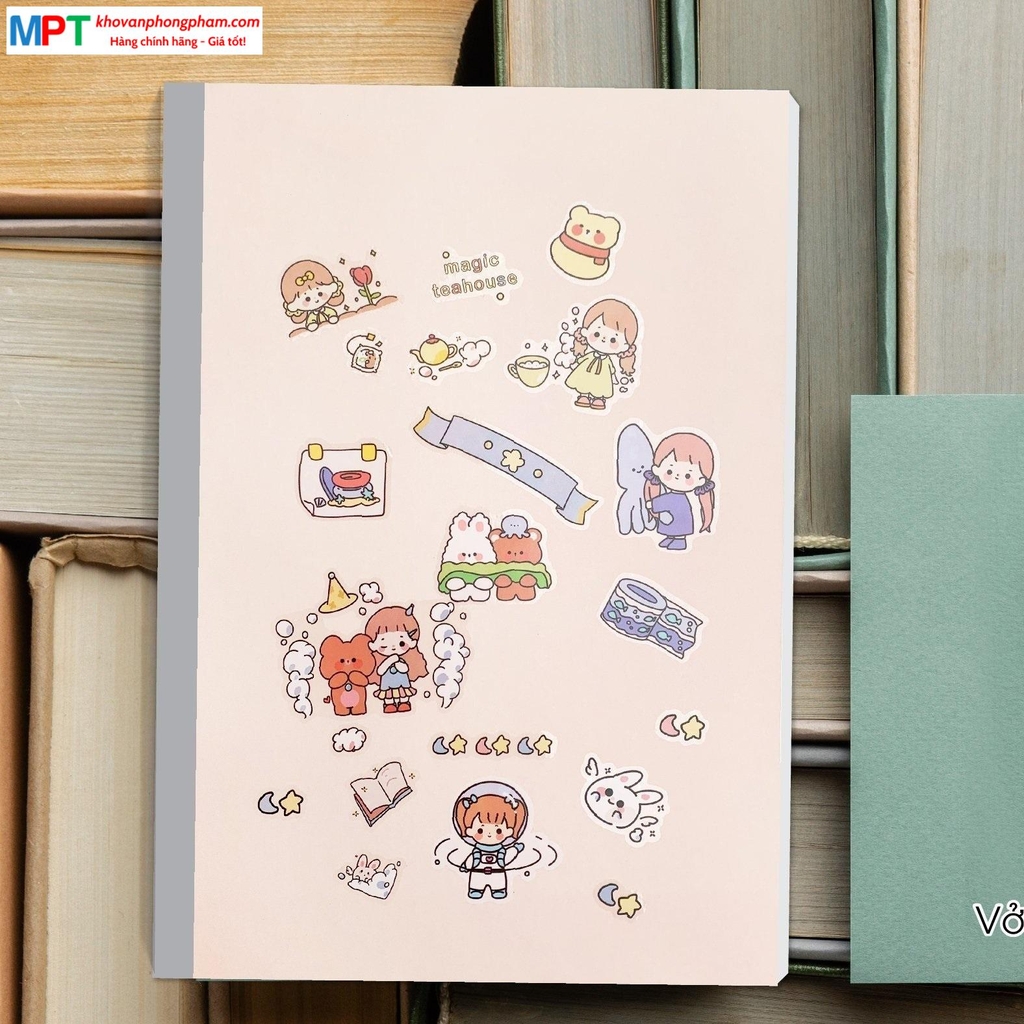 Vở kẻ ngang Haplus 80 trang Sticker 6607 - Định lượng 70gsm - Mua 5 quyển tặng 01 bút bi