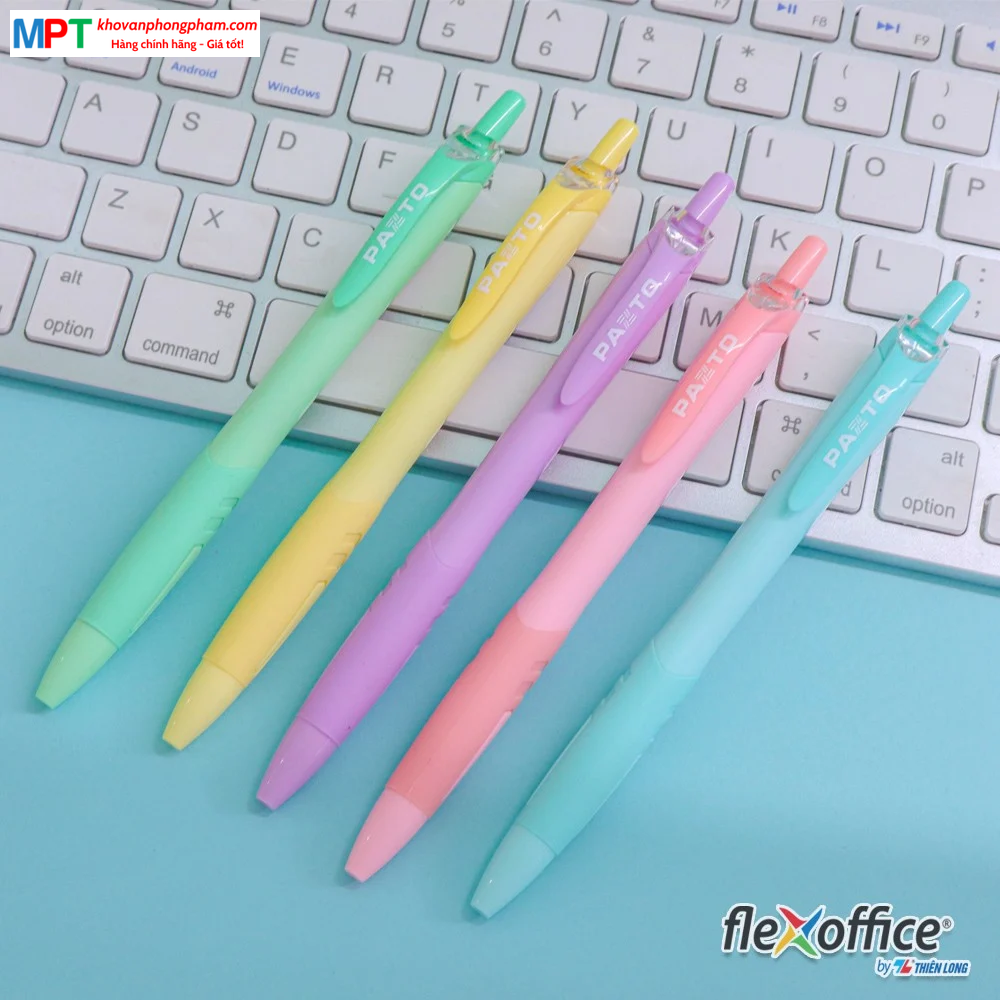 Hộp 5 bút gel bi màu Pastel Thiên Long Flexoffice Pazto FO-GELB039/VN nét 0.6mm - Mực xanh