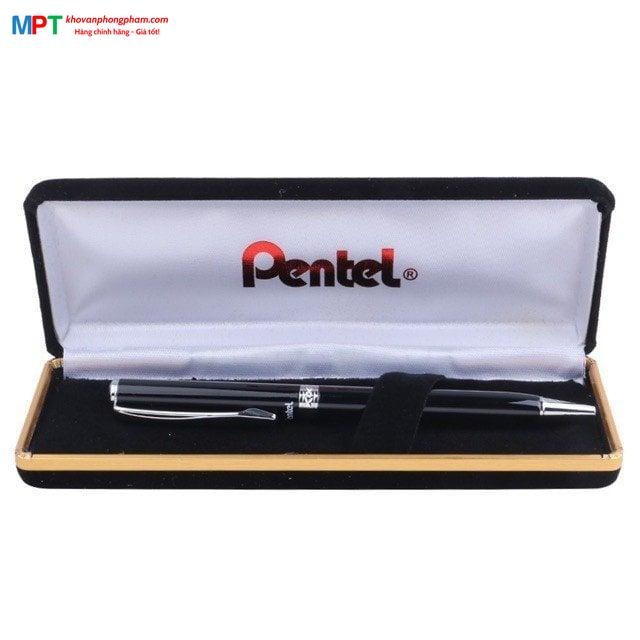 [CHÍNH HÃNG - DO GOLDEN PEN NK] Bút ký cao cấp Pentel B811A-C thân đen viền trắng nét 0.8mm - Mực Xanh