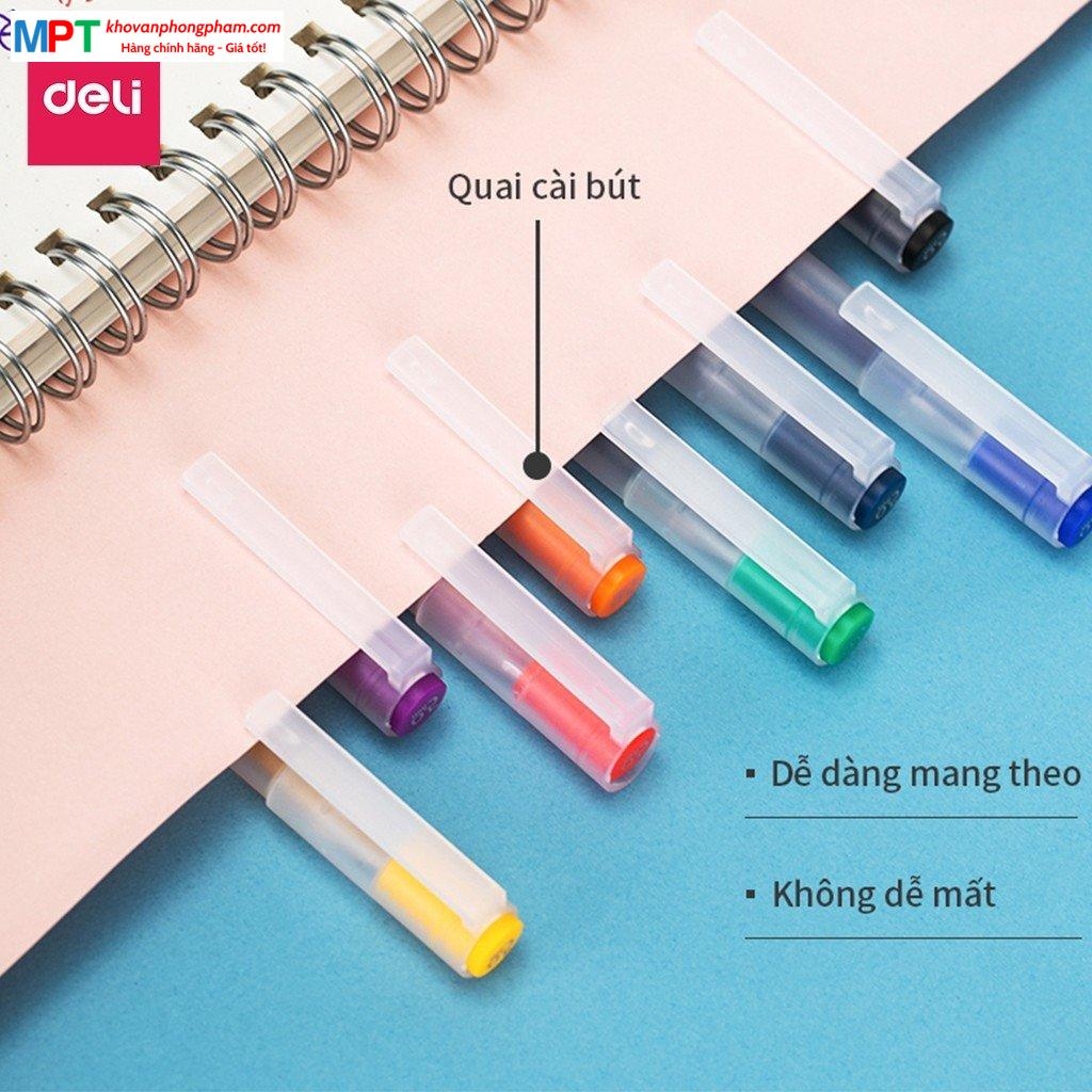 Bộ 8 bút nước nhiều màu Deli 33160 ngòi 0.5mm kèm 8 ống mực thay thế