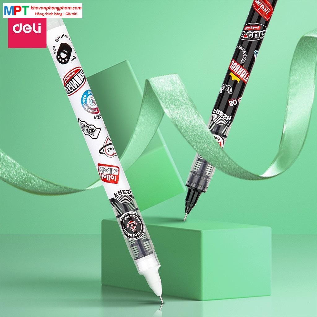 [MUA 10 TẶNG BÚT CHÌ] Bút gel Deli S876 ngòi 0.5mm - Mực đen nhanh khô viết thư pháp ống bút liền lâu hết mực