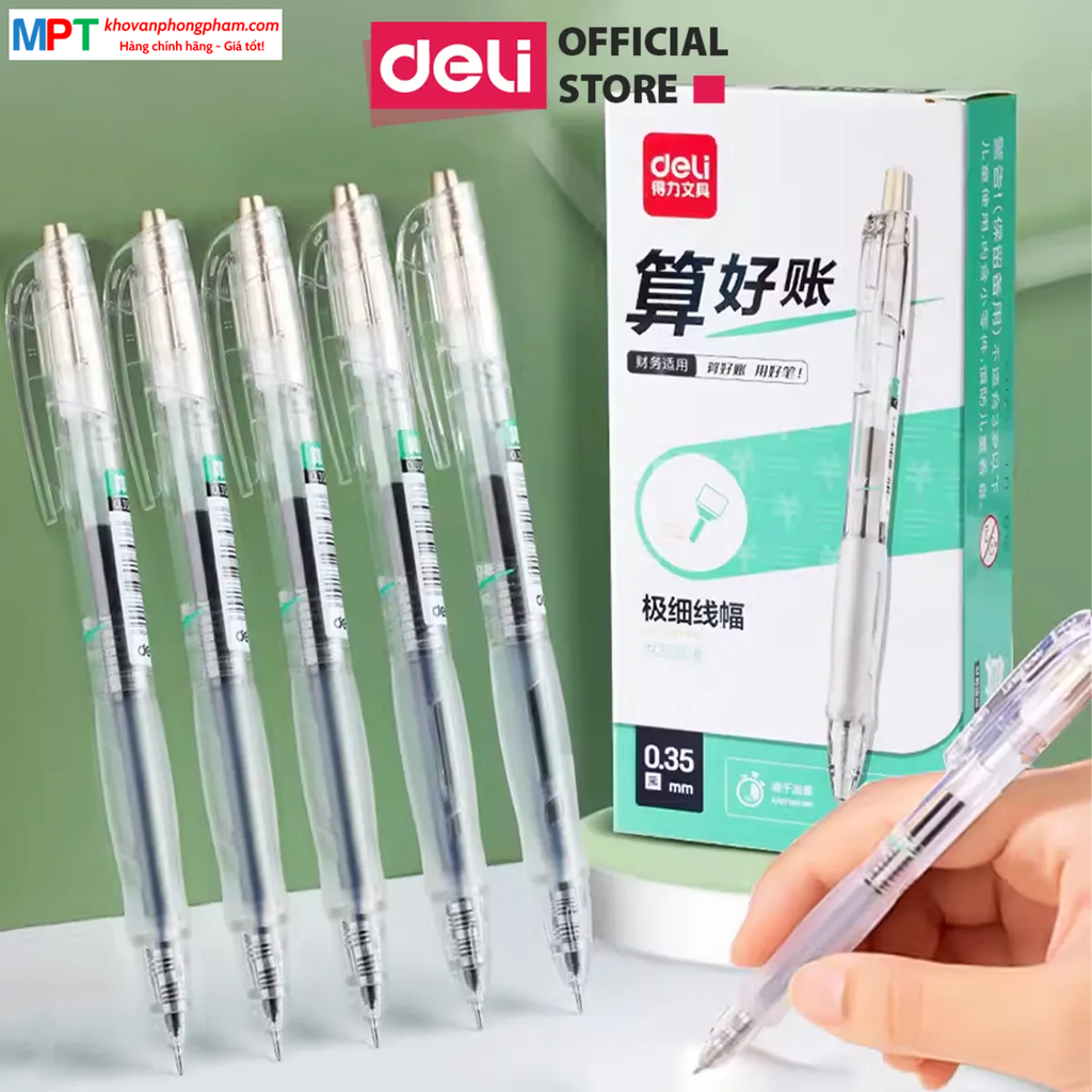 [MUA 10 TẶNG BÚT CHÌ] Bút gel Deli SA130 ngòi 0.35mm - Mực đen, đều mực, ngòi nhỏ
