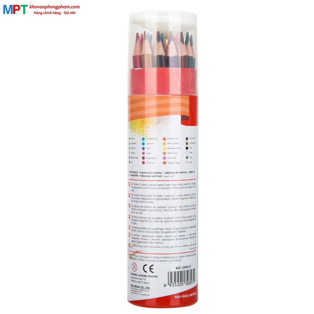 Bút chì màu 24 màu Deli EC00327 - ColoRun, cốc giấy, kèm gọt chì