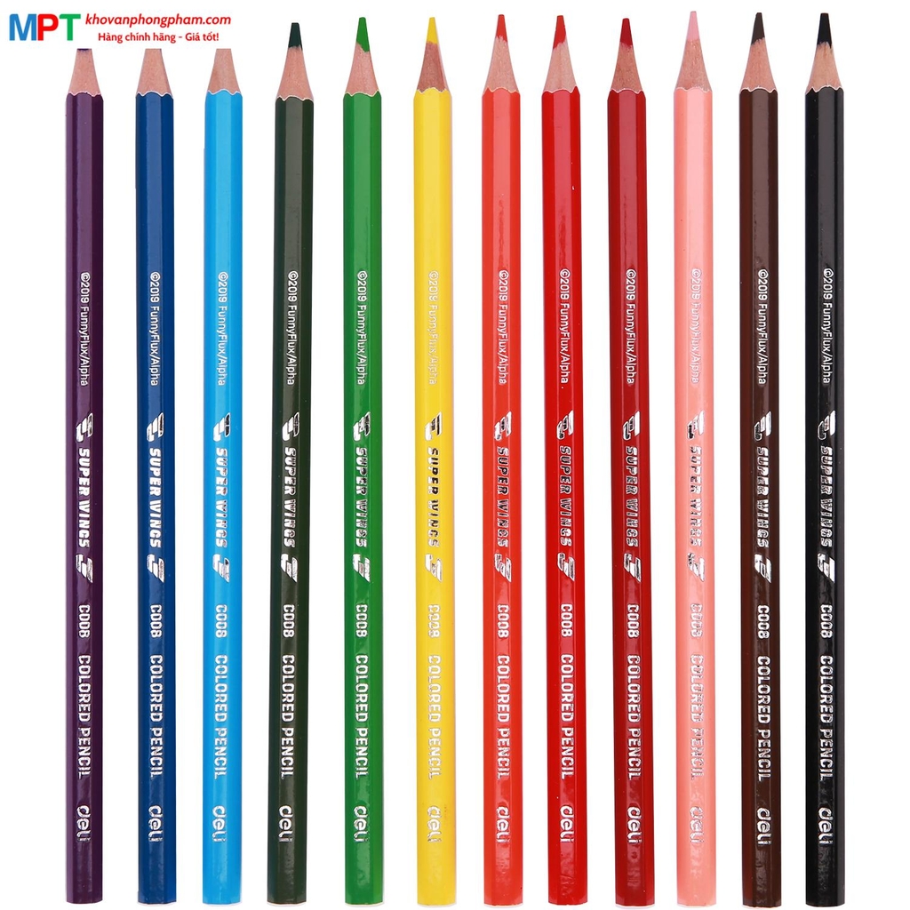 Bút chì màu 12 màu Deli EC00807 - Họa tiết Super Wings kèm gọt chì