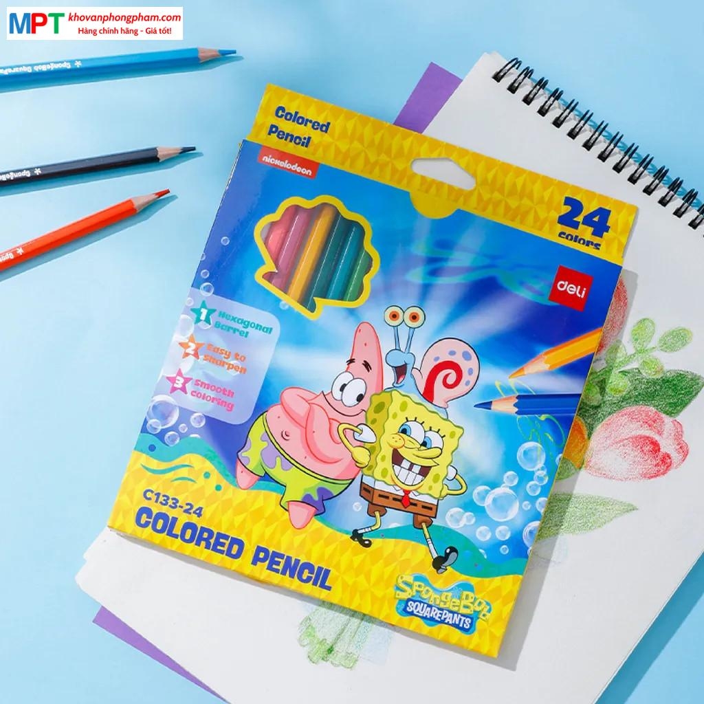 Bút chì màu 24 màu Deli EC133-24 - Hình bọt biển SpongeBob