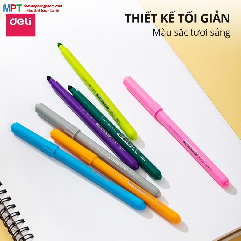 Bút lông màu dạ Felt Pen 18 màu Deli EC161-18 - Thiết kế đầu chóp nón, dễ đi nét