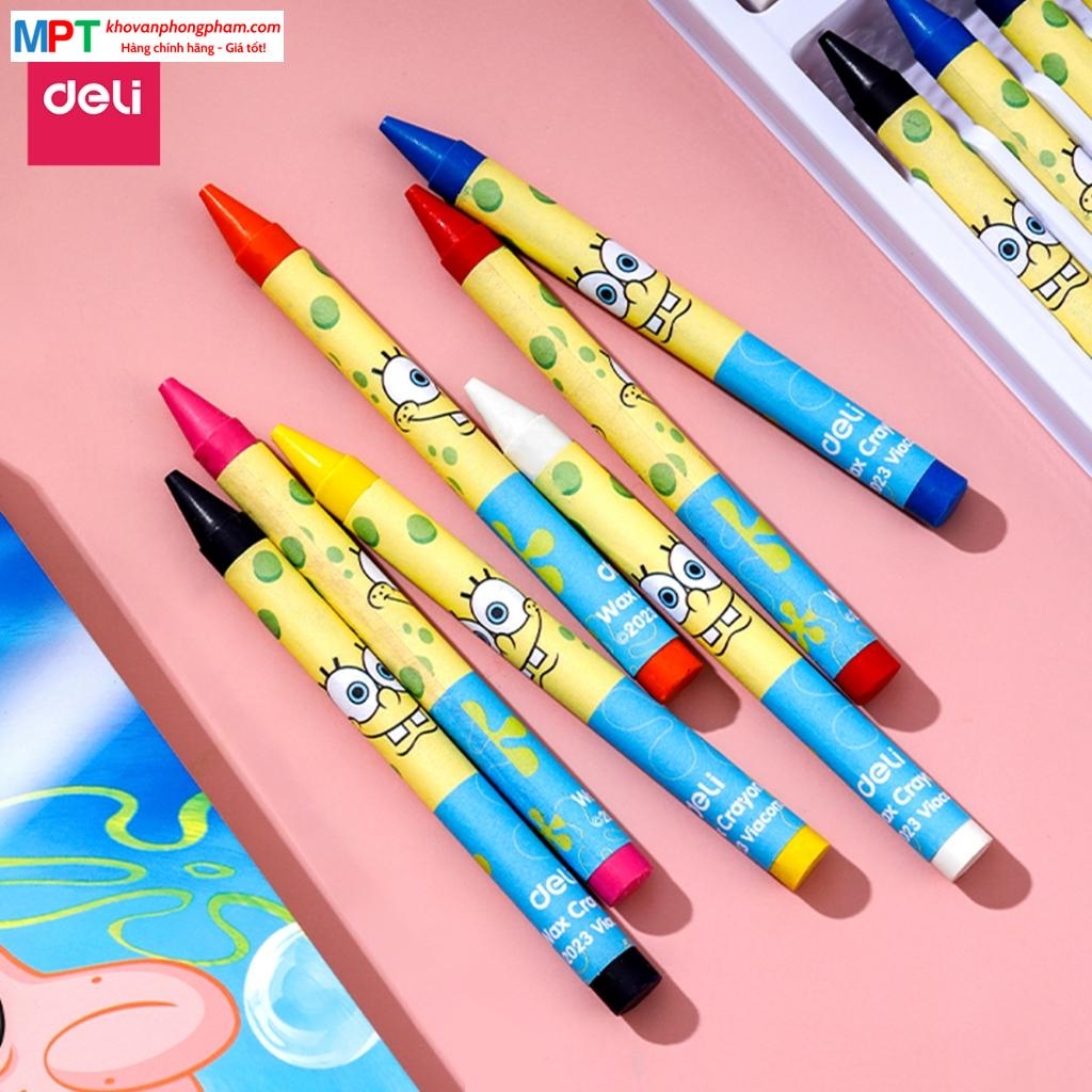 Sáp màu 16 màu Deli EC219-16 - Hình bọt biển SpongeBob