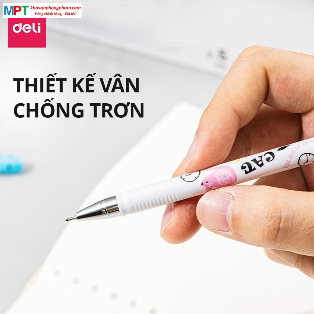 Bút gel Deli EG81-BL ngòi 0.5mm - Mực xanh, Mực nhanh khô nét đều