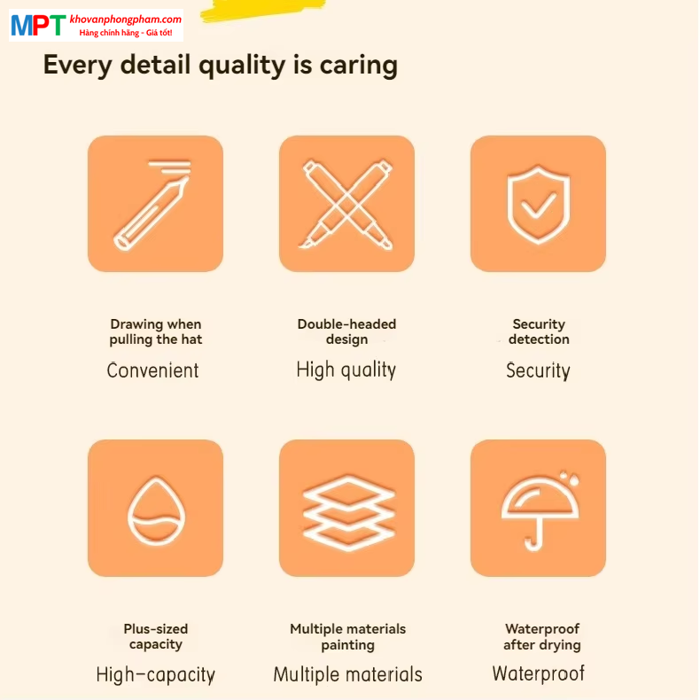 [TẶNG 1H BÚT CHÌ MÀU] Bút sơn Acrylic Marker 2 đầu 36 màu Deli HM924-36 - Chống nước vẽ trên mọi chất liệu