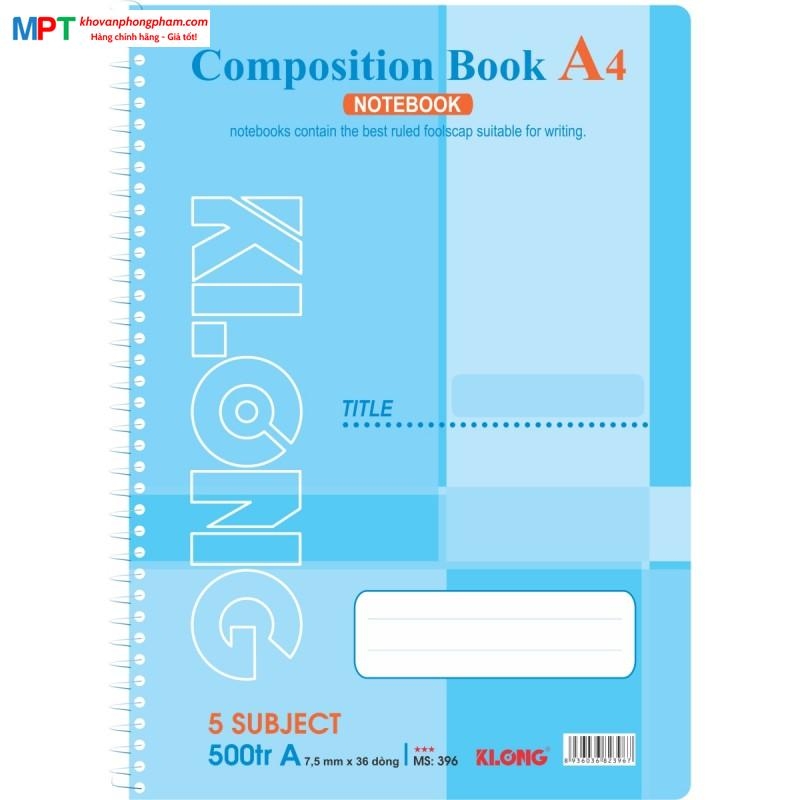 Sổ lò xo Klong đơn A4 500 trang 396 - Định lượng 58gsm - Kích thước 210x297mm