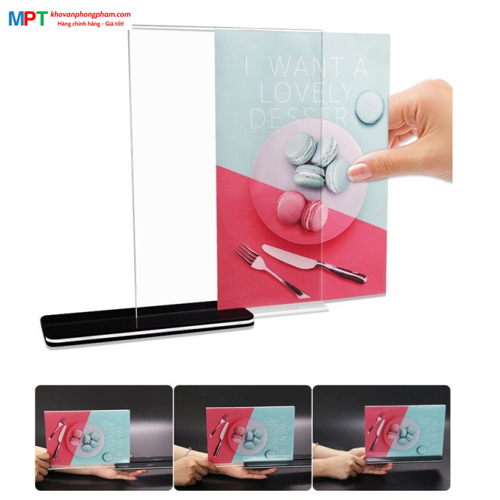 Menu mica để bàn A6 chân cài - Khổ dọc, khổ ngang - Kích thước: 15x10cm