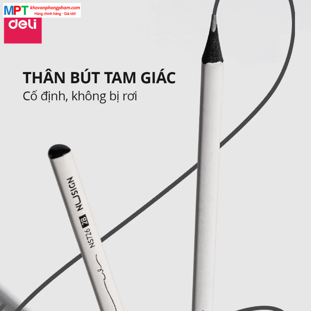 Bút chì Nusign Deli NS726-2B - Lõi đen cao cấp, thân bút hình tam giác