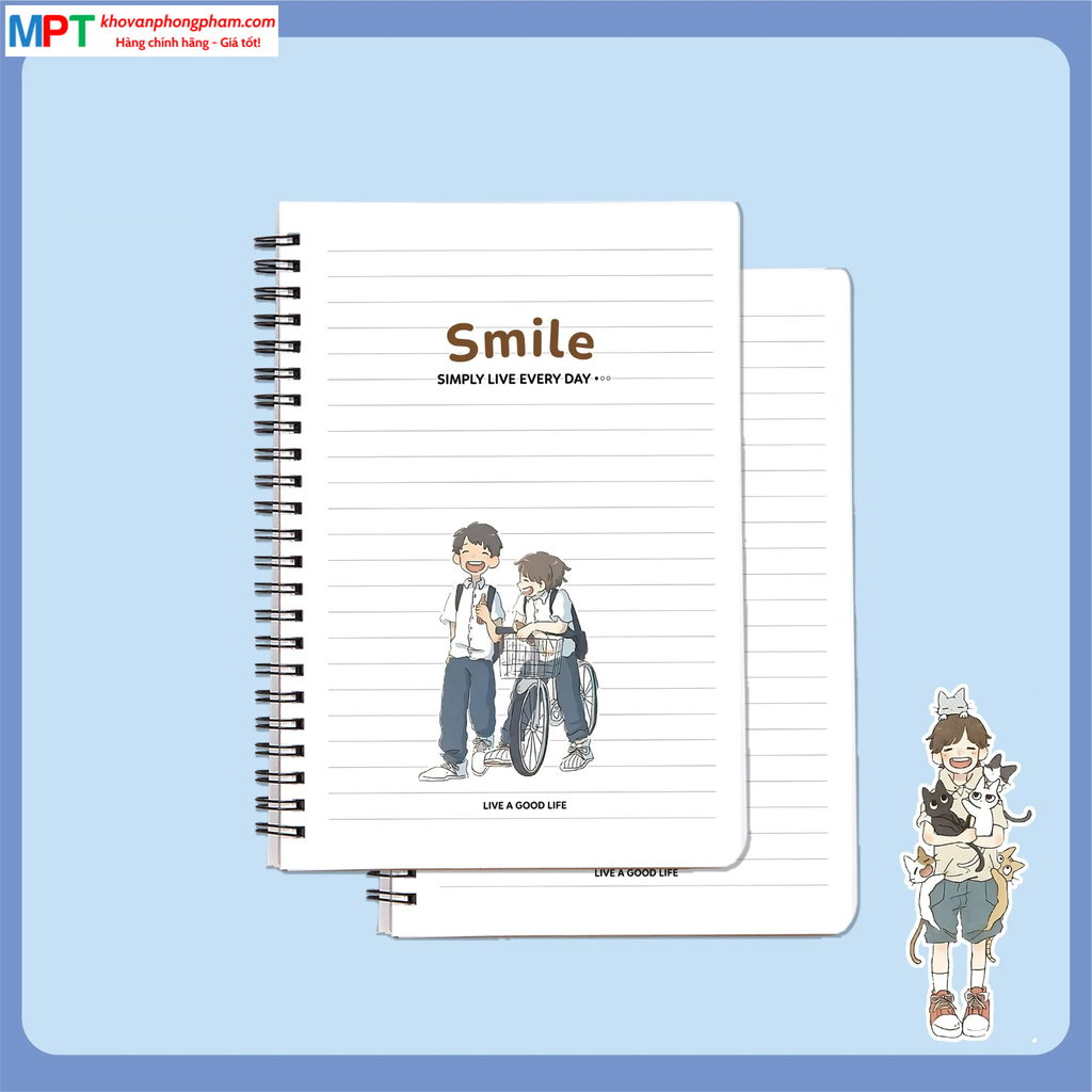 Sổ lò xo Hải Tiến bìa bồi cao cấp Smile khổ A5 200 trang 6744 - Định lượng dày 80g/m2