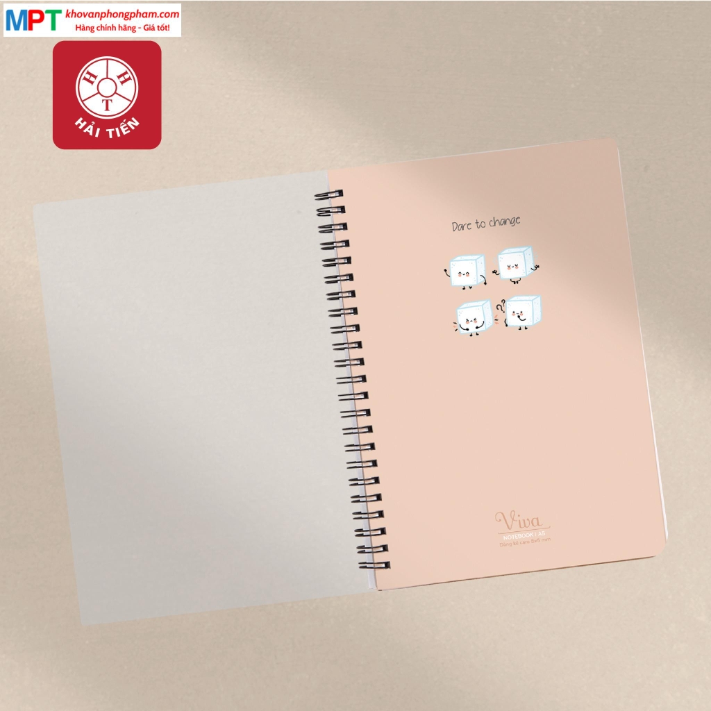 Sổ lò xo bìa nhựa cao cấp VIVA khổ A5 Hải Tiến 200 trang 6522 (KT: 150x210mm) - Kẻ Caro 5x5mm