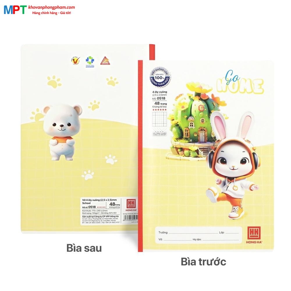 Vở 4 ô ly Hồng Hà 48 trang Baby Shop 0518 - Định lượng 100gsm, giấy vàng chống lóa mỏi mắt - Mua 10 quyển tặng 1 bút chì