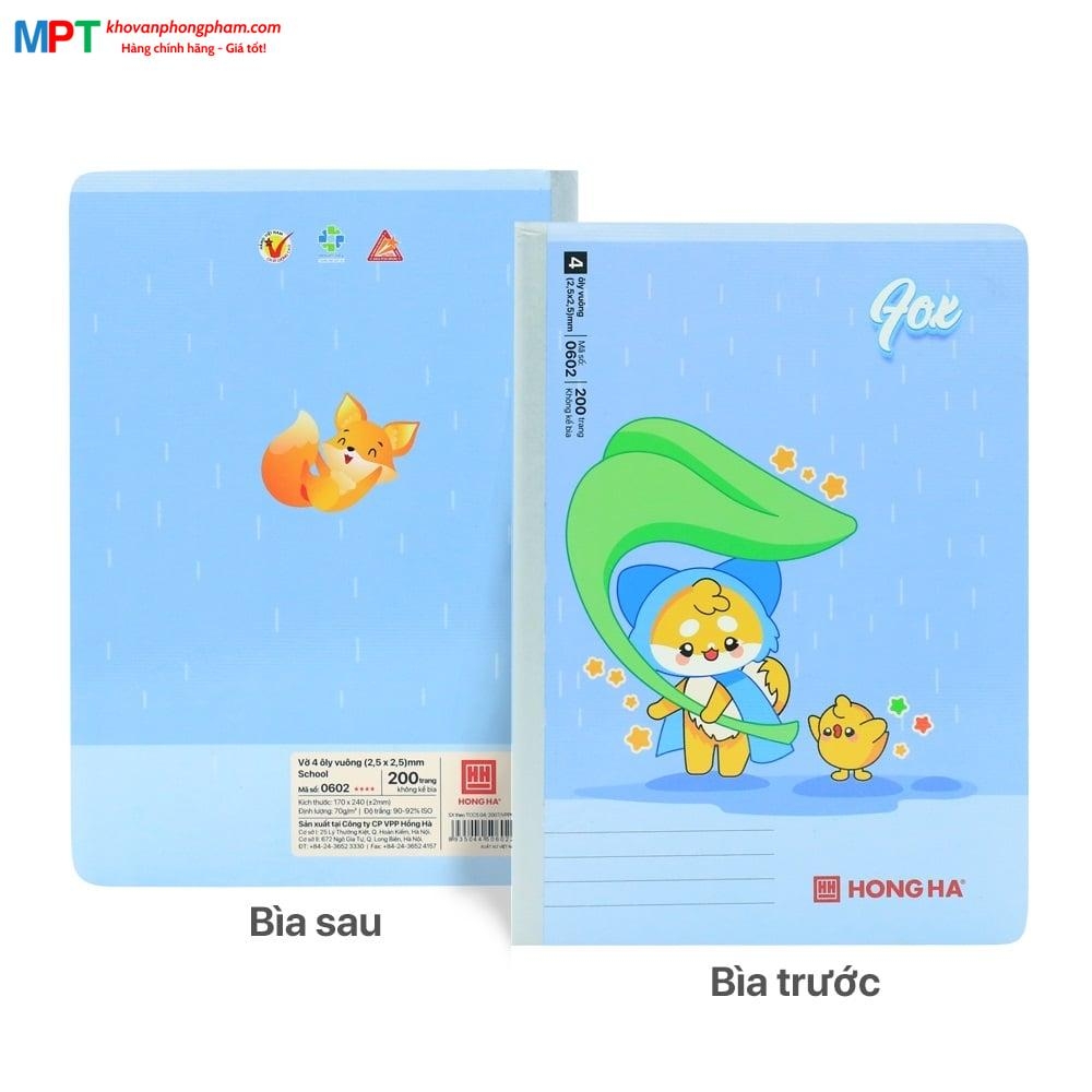 [MẪU MỚI 2024] Vở 4 ô ly Hồng Hà 200 trang FOX 0602 - Vở may gáy, định lượng 70gsm - Mua 5 quyển tặng 1 bút chì