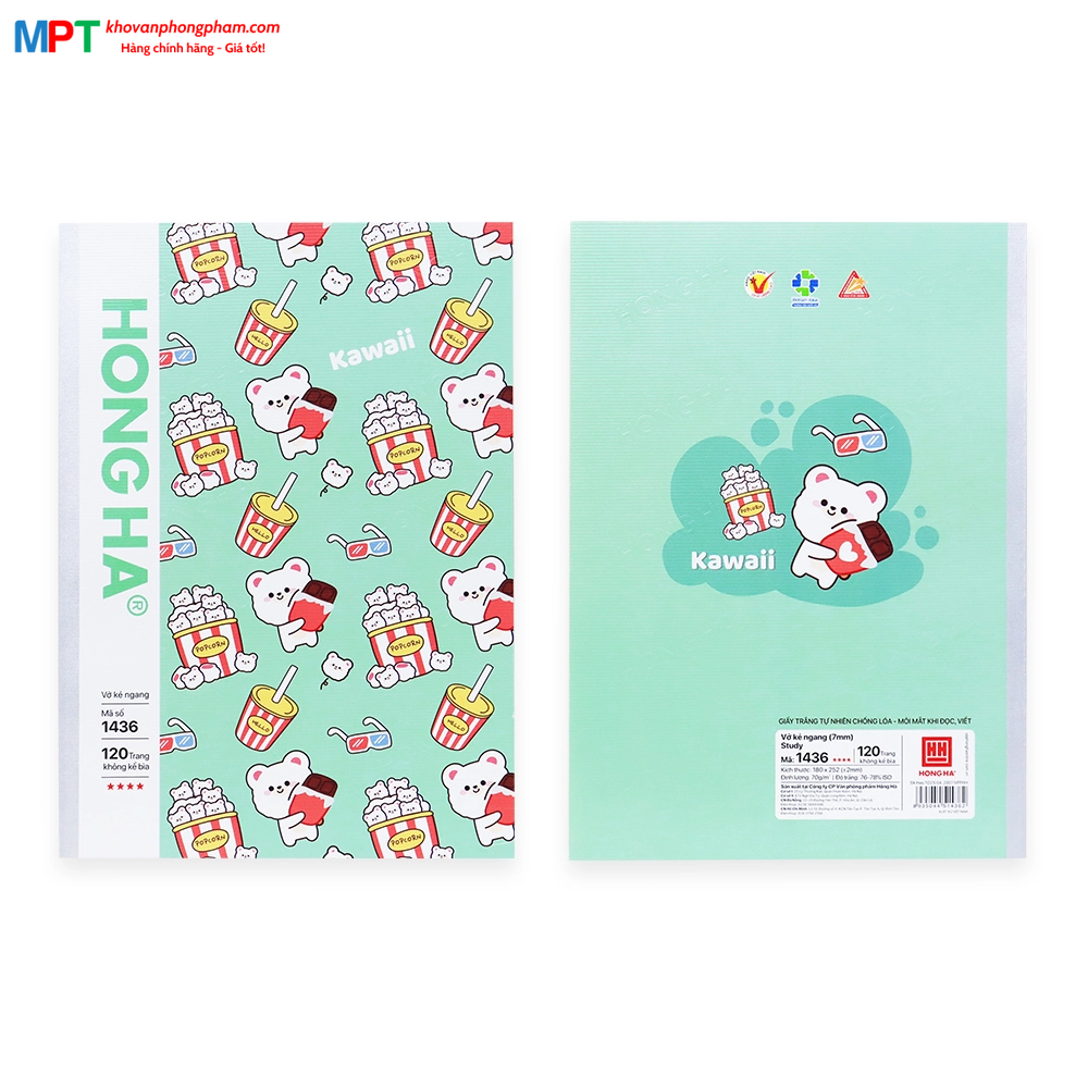 Vở kẻ ngang Hồng Hà 120 trang Study Oringa 1436 - Định lượng 70gsm, giấy chống lóa, mỏi mắt - Mua 10 quyển tặng 1 bút xoá