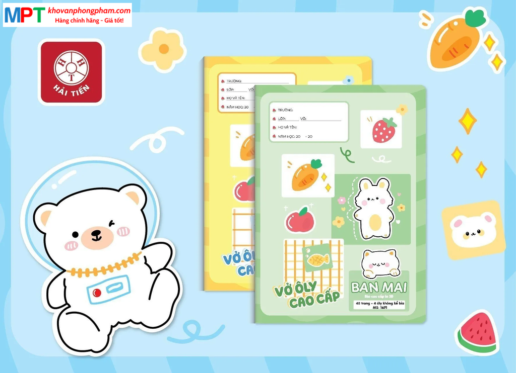 Vở 4 ôly Ban Mai 48 trang 1671 bìa 3D - Giấy định lượng 120gsm - Mua 10 quyển tặng 01 bút chì