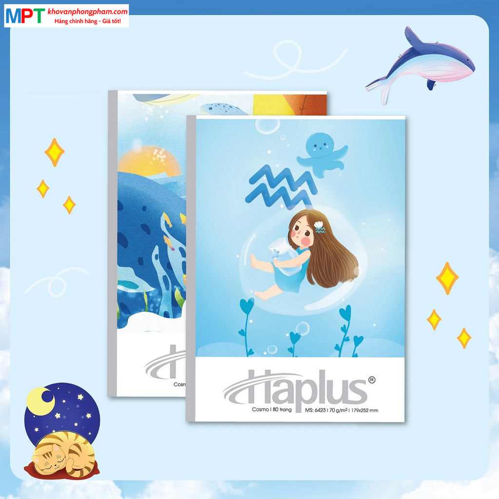 Vở kẻ ngang Haplus 80 trang COSMO 6423 - Định lượng 70gsm - Mua 10 quyển tặng 01 bút bi