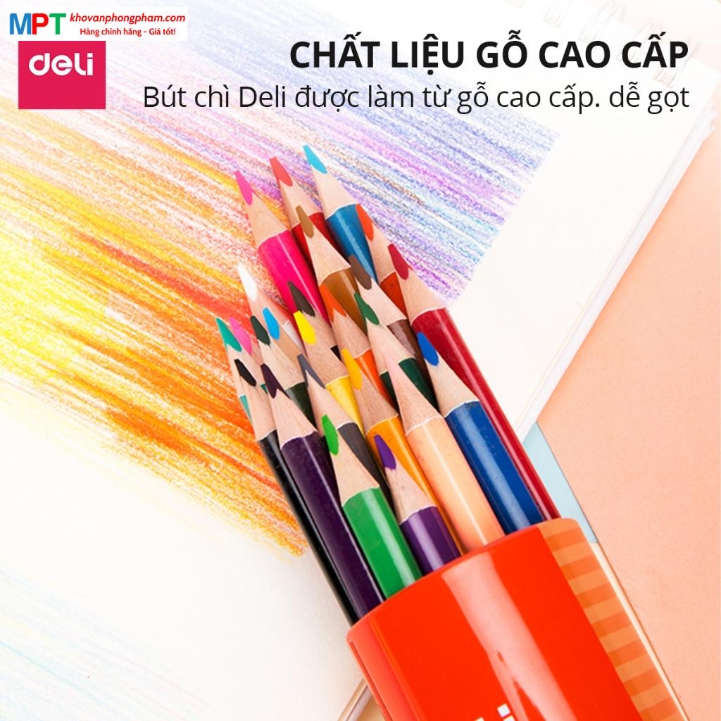 Bút chì màu 36 màu Deli EC00337 - ColoRun, cốc giấy, kèm gọt chì