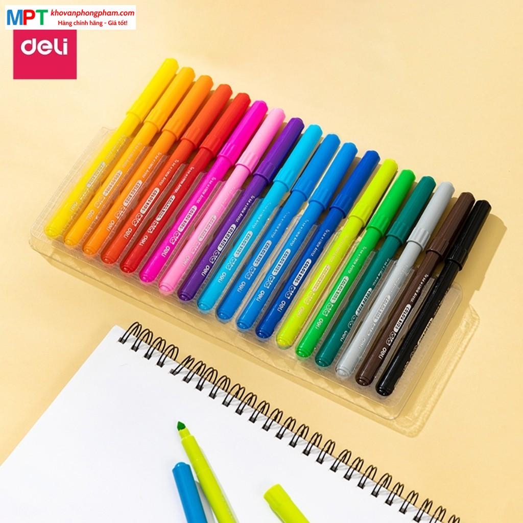 Bút lông màu dạ Felt Pen 18 màu Deli EC161-18 - Thiết kế đầu chóp nón, dễ đi nét