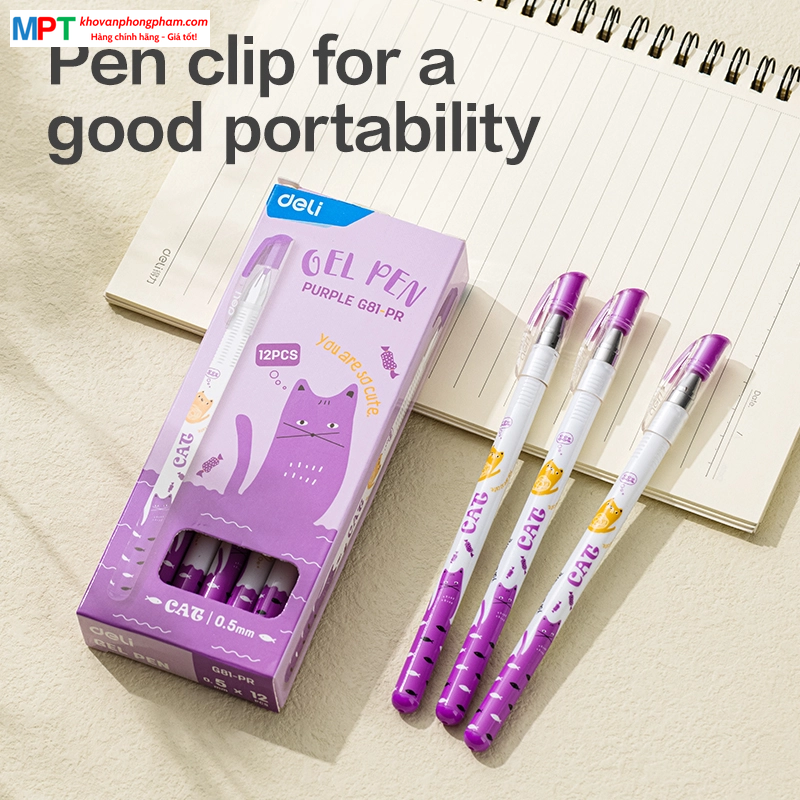 Bút gel Deli EG81-PR ngòi 0.5mm - Mực tím, Mực nhanh khô nét đều
