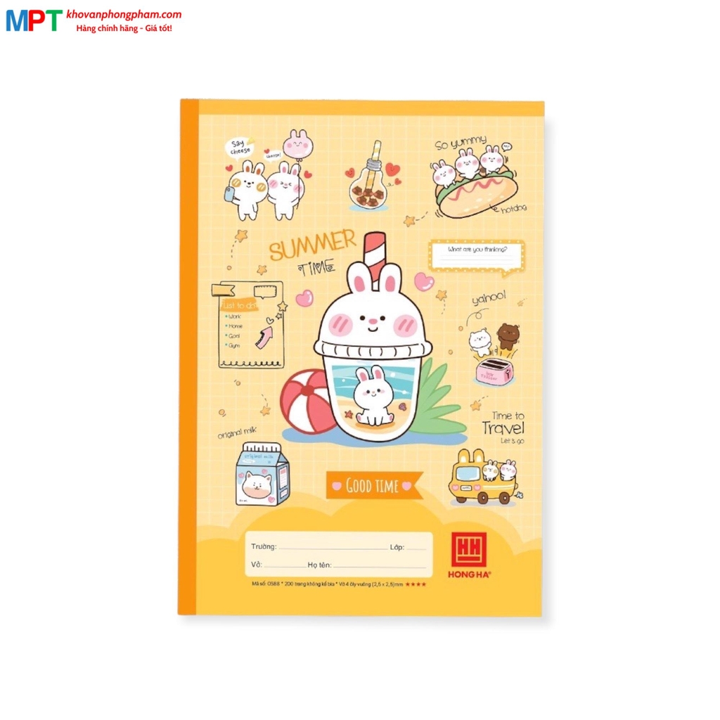 Vở 4 ô ly Hồng Hà 200 trang Good Time 0588 - Giấy định lượng 70gsm - Mua 5 quyển tặng 01 bút chì