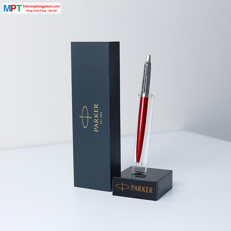 Bút bi Parker Jotter KST Red CT TB6-1953348 cao cấp ngòi 1.0mm - Mực xanh, vỏ bút màu đỏ