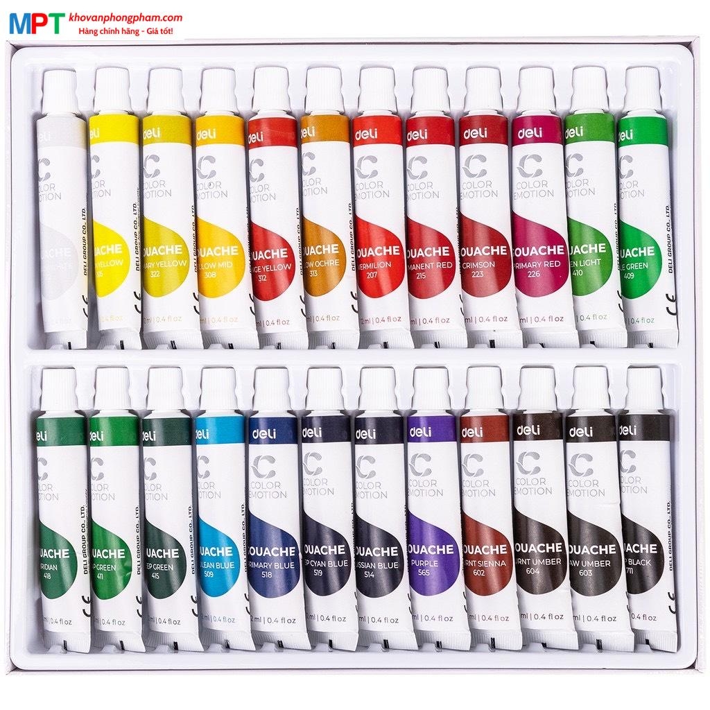 Màu nước Gouache dạng tuýp 24 màu Deli C11-24