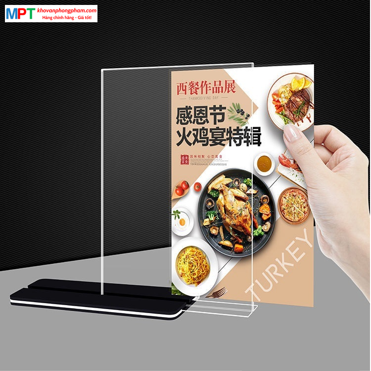 Menu mica để bàn A6 chân cài - Khổ dọc, khổ ngang - Kích thước: 15x10cm