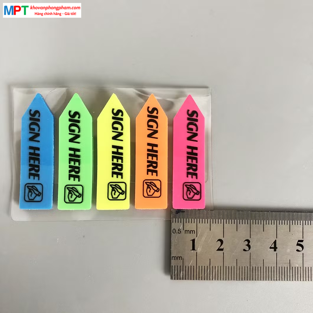 Giấy nhớ 5 màu nhựa in chữ SIGN HERE Penko - Kích thước 1.2 x 4.5cm