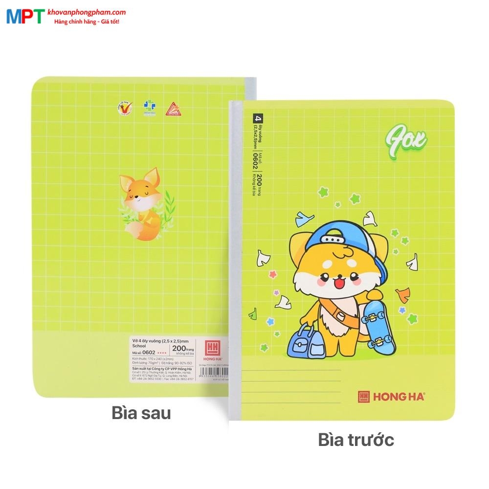 [MẪU MỚI 2024] Vở 4 ô ly Hồng Hà 200 trang FOX 0602 - Vở may gáy, định lượng 70gsm - Mua 5 quyển tặng 1 bút chì