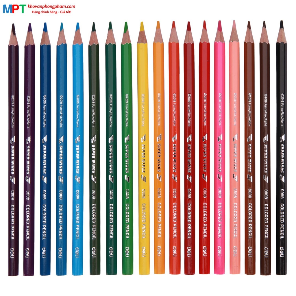 Bút chì màu 18 màu Deli EC00817 - Họa tiết Super Wings kèm gọt chì