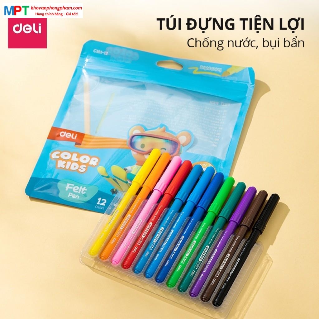 Bút lông màu dạ Felt Pen 24 màu Deli EC161-24 - Thiết kế đầu chóp nón, dễ đi nét