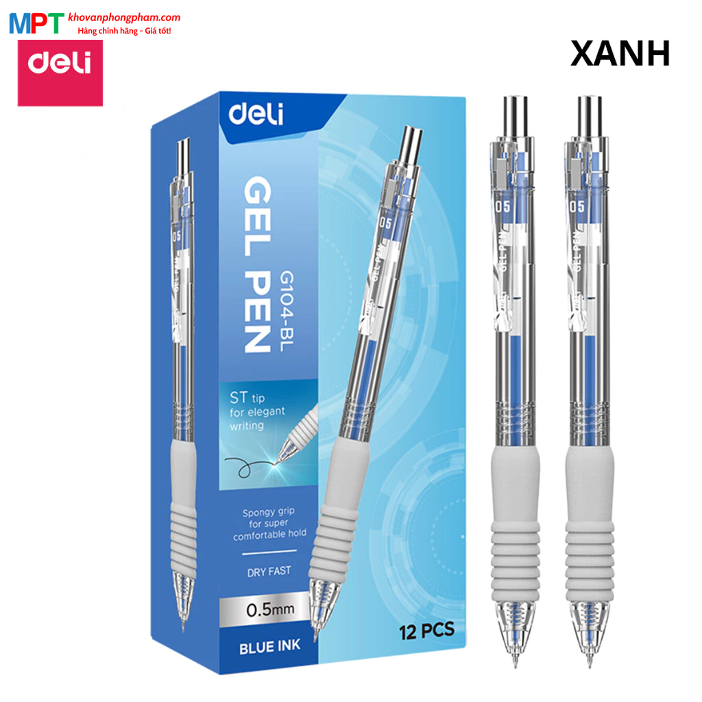 Bút Gel đệm xốp Deli G104 ngòi ST 0.5mm - viết trơn, nhanh khô