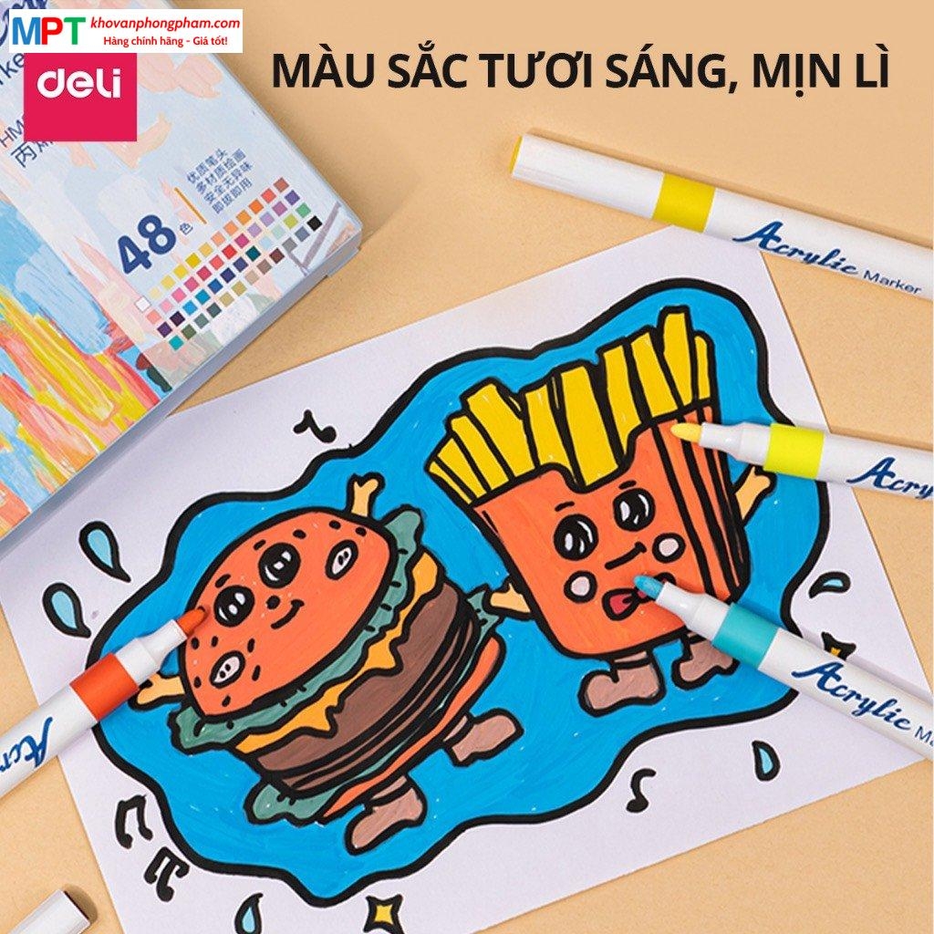 Bút sơn Acrylic Marker chống nước 24 màu Deli HM921-24 - Kèm túi vải - Màu Vẽ Trên Mọi Chất Liệu Tô Màu DIY Giày Vải Chai Lọ