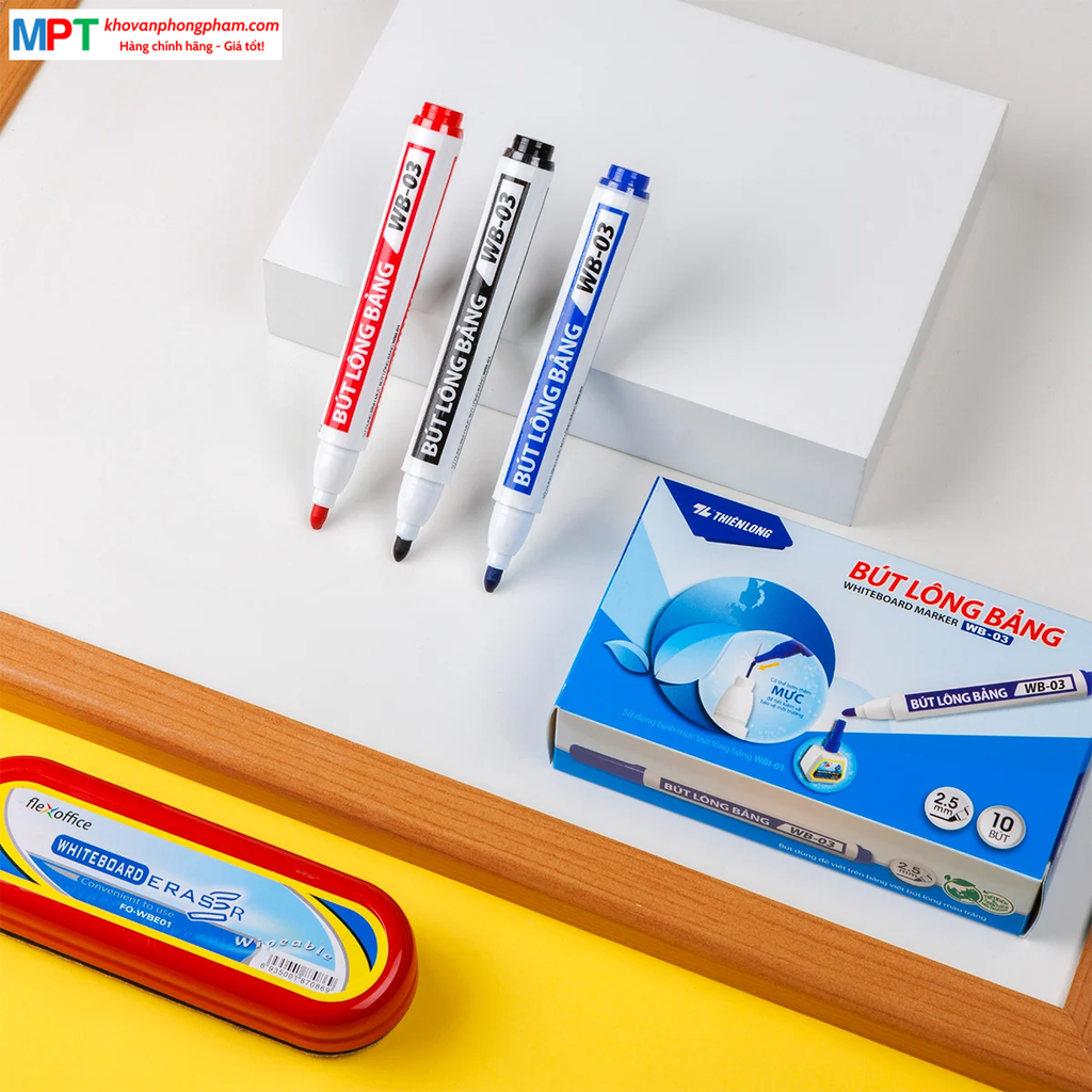 [CHÍNH HÃNG] Bút viết bảng Thiên Long WB-03 - Nét 2.5mm, mực xóa được