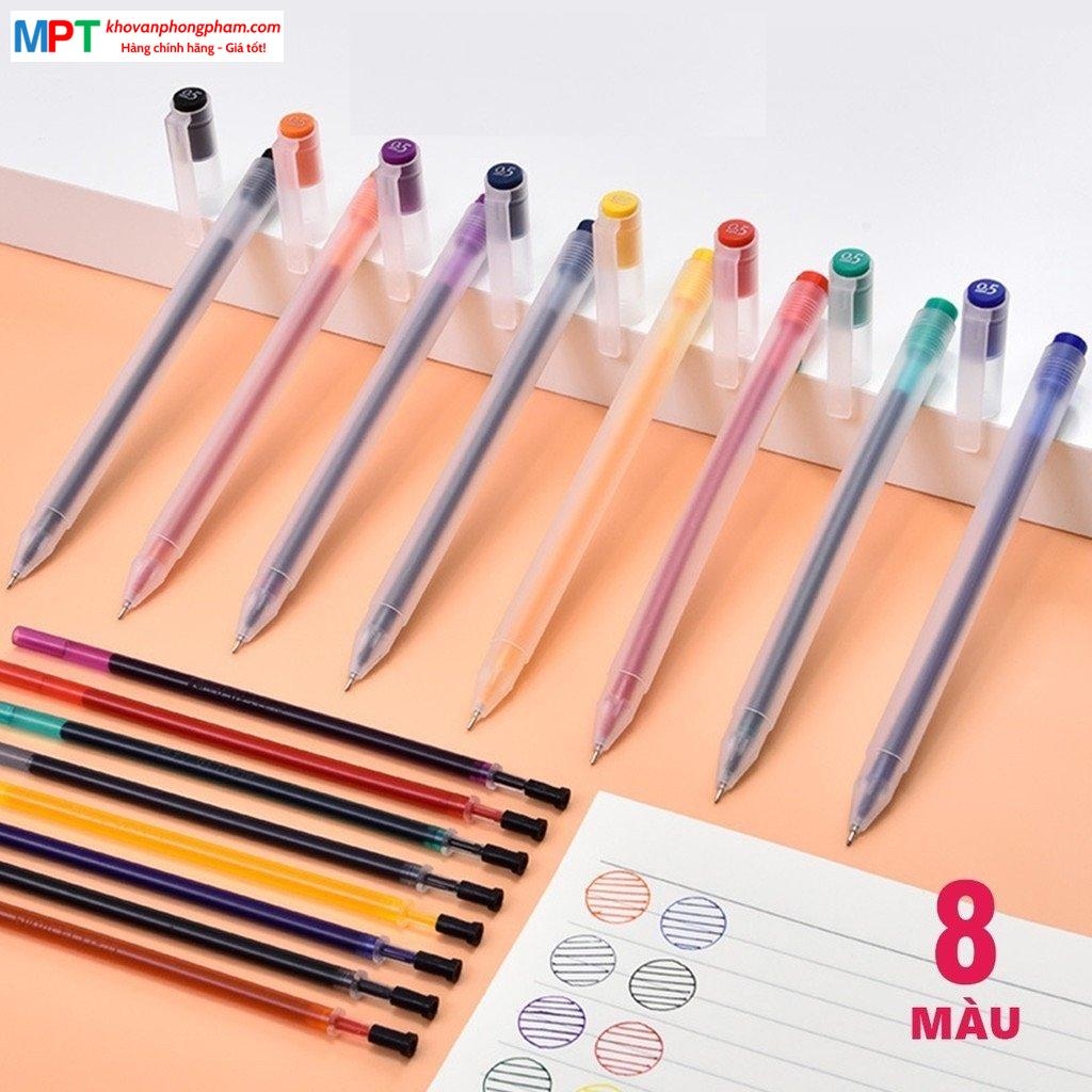 Bộ 8 bút nước nhiều màu Deli 33160 ngòi 0.5mm kèm 8 ống mực thay thế