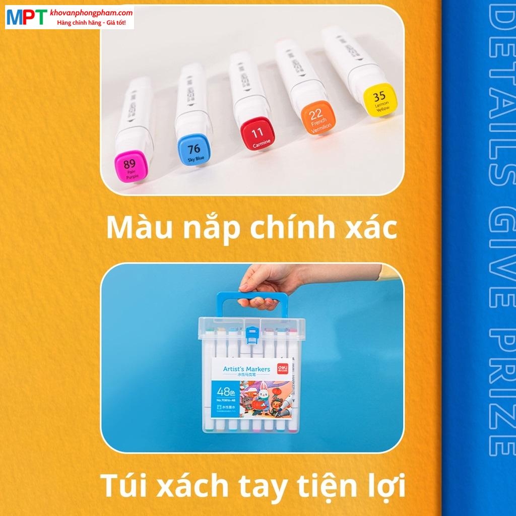 Bút lông màu Marker 2 đầu 48 màu Deli 70816-48 - Hộp nhựa, tô màu vẽ tranh chuyên nghiệp