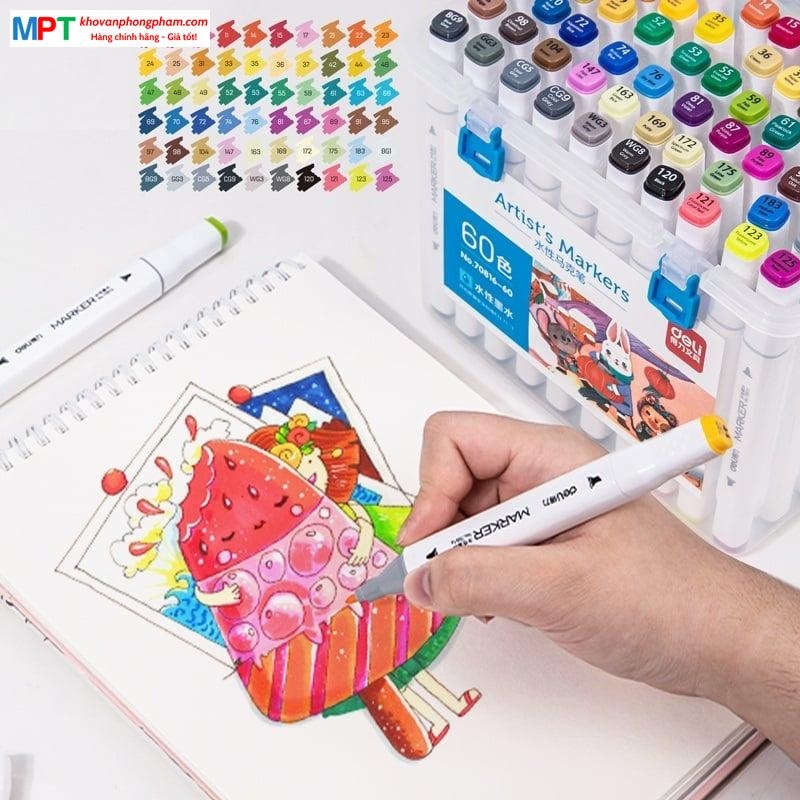 Bút lông màu Marker 2 đầu 60 màu Deli 70816-60 - TẶNG 1 HỘP BÚT CHÌ MÀU TRỊ GIÁ 26K