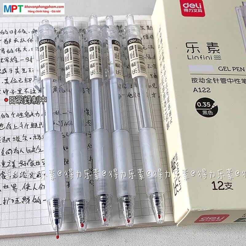 [MUA 10 TẶNG BÚT CHÌ] Bút gel Deli A122 ngòi 0.35mm - Mực đen, đều mực, ngòi nhỏ