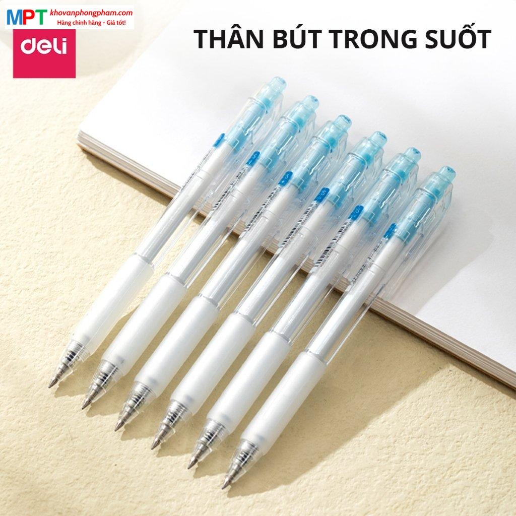 Bút gel Deli EG057 ngòi 0.5mm - Mực xanh, đen, mực viết trơn tru, dùng viết sổ caligraphy