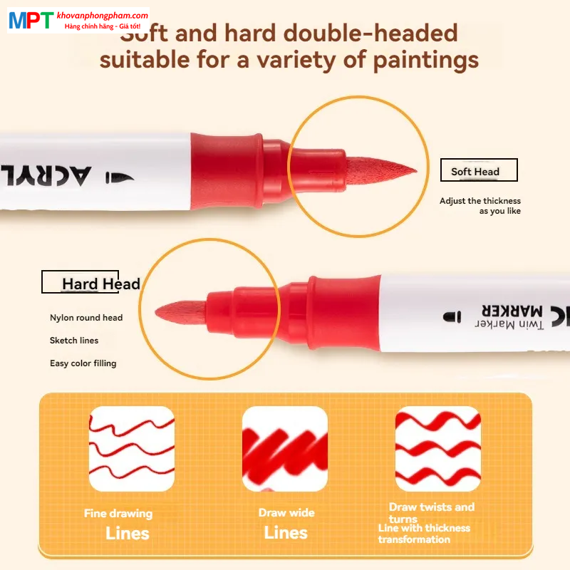 [TẶNG 1H BÚT CHÌ MÀU] Bút sơn Acrylic Marker 2 đầu 36 màu Deli HM924-36 - Chống nước vẽ trên mọi chất liệu