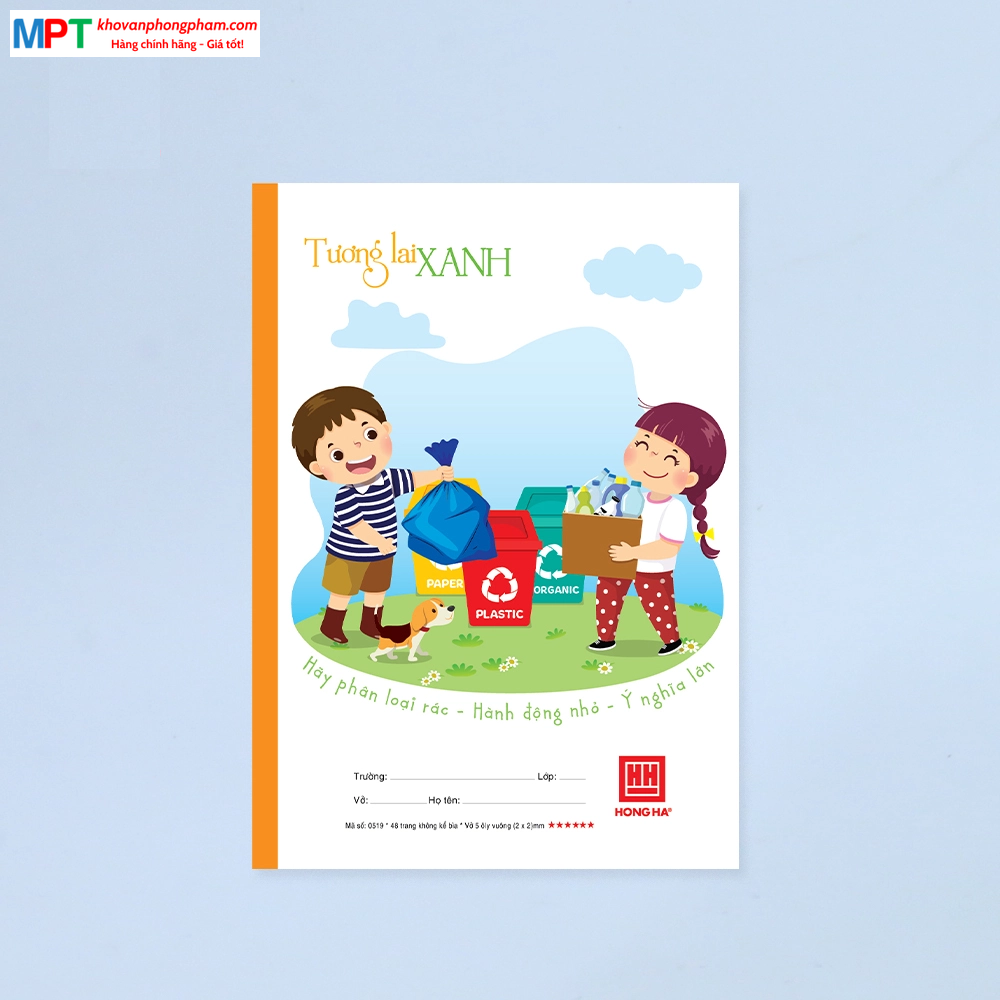 Vở 5 ô ly Hồng Hà 48 trang Tương Lai Xanh 0519 - Định lượng 100gsm - Mua 10 quyển tặng 01 bút chì