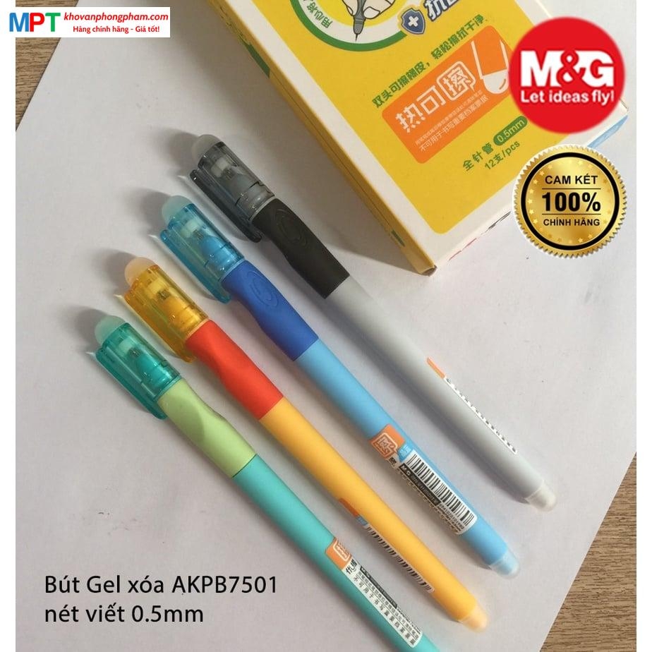 Bút gel xóa được M&G AKPB7501 có tay cầm cao su định vị và 2 đầu tẩy tiện dụng nét 0.5mm