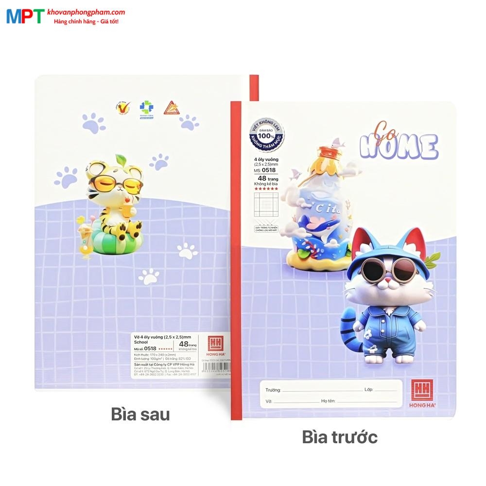 Vở 4 ô ly Hồng Hà 48 trang Baby Shop 0518 - Định lượng 100gsm, giấy vàng chống lóa mỏi mắt - Mua 10 quyển tặng 1 bút chì
