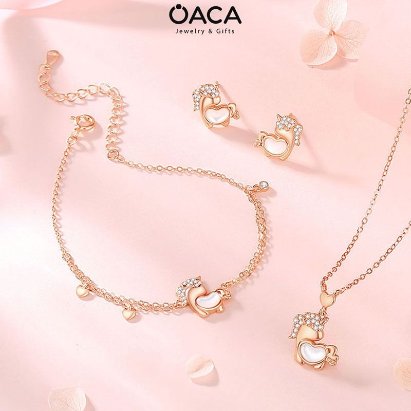 Bông tai bạc mạ vàng hồng Unicorn đá Moonstone trái tim